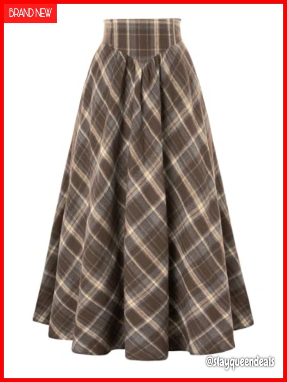 Plaid Maxi Skirt Elastic High Waist A-Line Victorian Renaissance